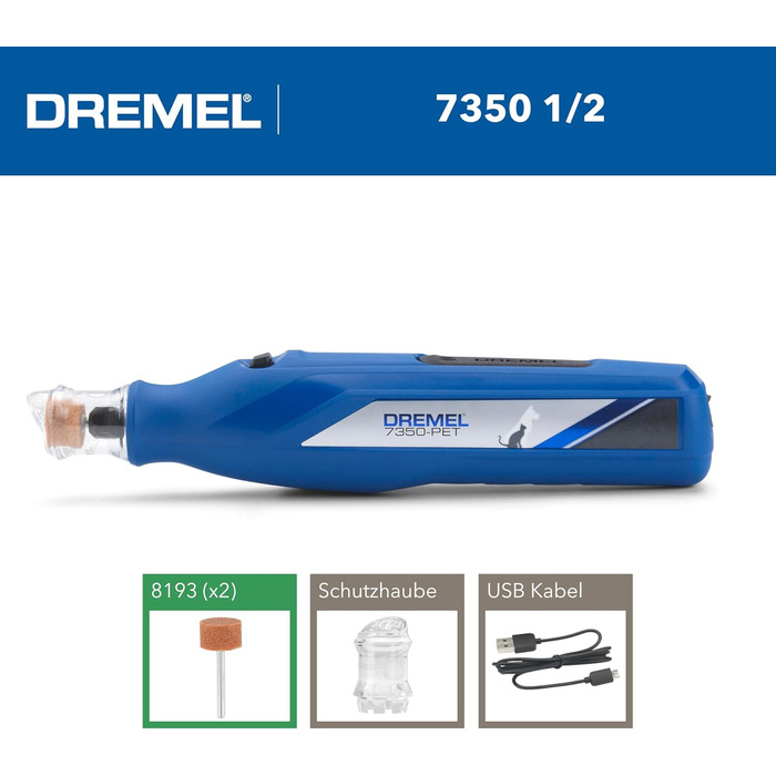 Dremel 7350 - Шліфувальний інструмент для догляду за кігтями домашніх тварин (собаки, коти)
