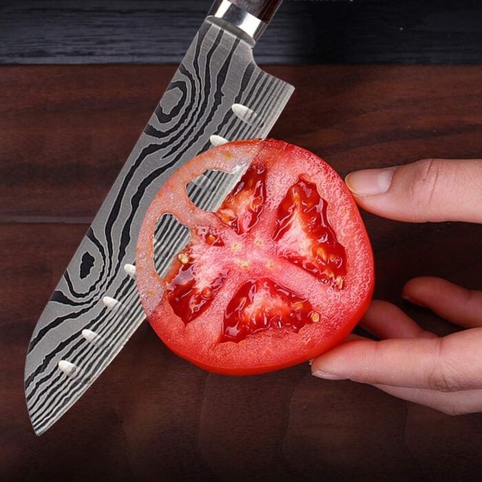 Японський ніж Santoku AIRENA, 7 дюймів (17.8 см), професійний кухонний ніж з високоякісної сталі D2, ергономічна ручка, для дому та кухні