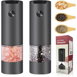 Електричні мельниці для солі та перцю 2 шт. з LED-підсвічуванням, регульована ступінь помелу, чорний колір