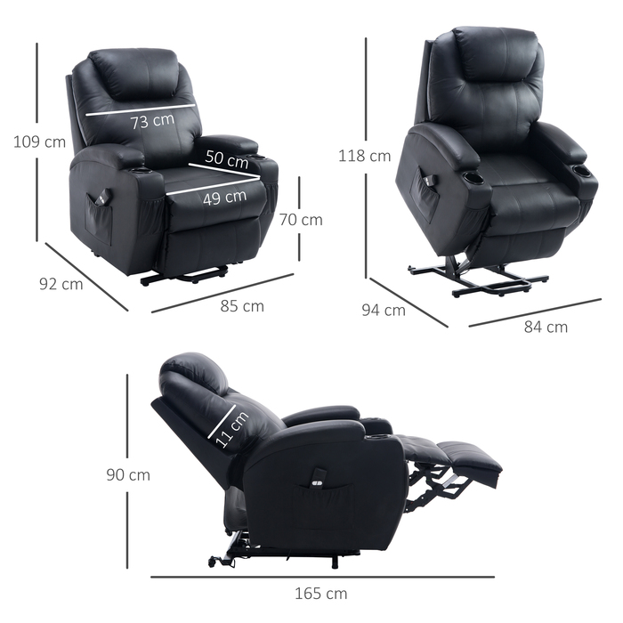 HOMCOM Recliner Chair, TV Chair with Rise Assist, with Storage Pouch, Adjustable Angle, Remote Control, 84 x 92 x 109 cm, Black | Aosom
