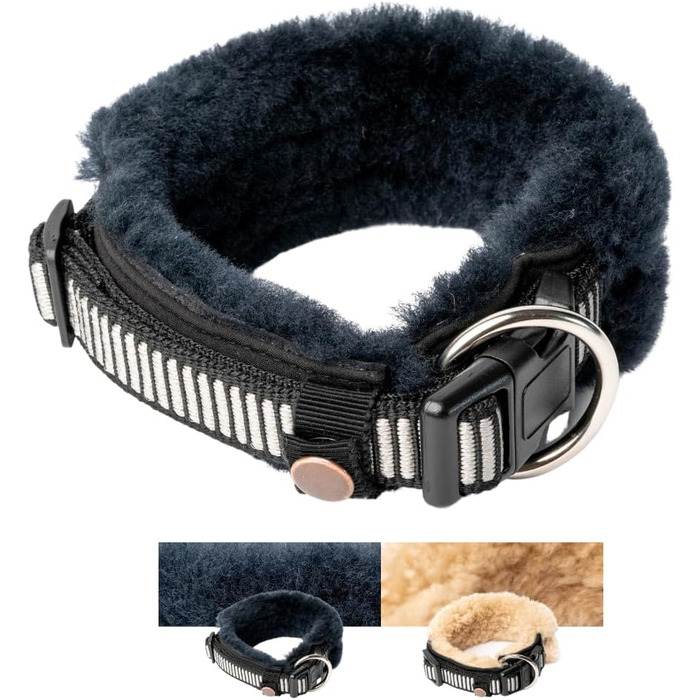 Нашийник для собак CHRIS з ланолінової вовни, зменшує випадіння шерсті, з підкладкою, світловідбиваючий, регульований, для собак малих, середніх та великих порід, розмір L (45-55 см), XL (55-65 см), колір антрацит