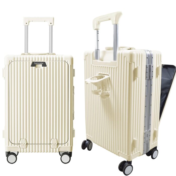 Чемодан 20 дюймів з спінінговими колесами, алюмінієва рама, TSA-замок, USB-порт, підставка для телефону, білий