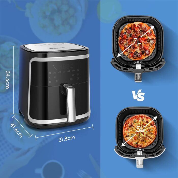 Aigostar Cube - 7L XXL Hot Air Fryer, 1900W Air Fryer, 7 Programs, Keep Warm, 20 Recipes, Oil-Free, for 6-10 People, Air Fryer with Digital LED Touchscreen, Black