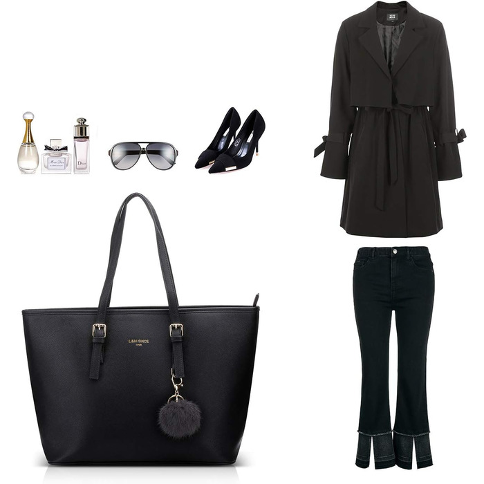 Стильна жіноча сумка-шопер LI&HI для навчання та міста, чорна з помпоном 34x29x15.5 см