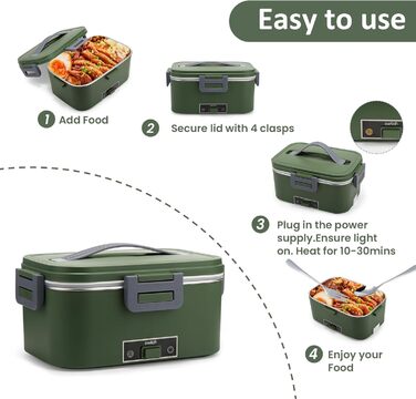 Електрична ланчбокс 100W, 3-в-1, 1.8L, нержавіюча сталь, ізольована термобокс для авто/вантажівки, 12V/24V/220V (зелений)