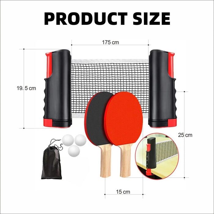 Набір для настільного тенісу з регульованою ручкою та сіткою, ідеальний для гри в приміщенні та на вулиці, тренувань (пакет 2)