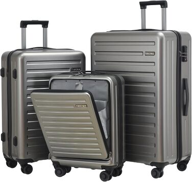 Набір валіз TydeCkare 20/28' (55/66/76 см): 20' ручна валіза з кишенею для ноутбука, 28' велика валіза 101л, ABS+PC, з TSA замком, помаранчевий (темно-сірий), 3 шт.