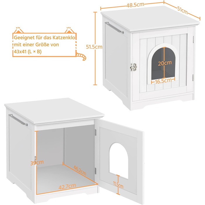 Yaheetech Cat House Cat Cave White Enclosed Cat Toilet with Entrance & Towel Holder Cat Litter Box Cabinet for Cats Dogs Pet 48.5 x 51 x 51.5 cm, White