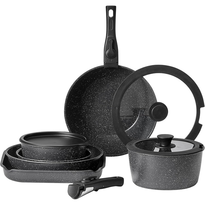 Каструля VEVOR з кришкою (індукційна, антипригарна, чорна, зі знімною ручкою) для кухні кемпера/автобудинку