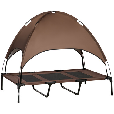 PawHut Pet Bed with Canopy, Elevated Dog Bed Outdoor, Breathable, Sateen Fabric, Coffee, 122x92x108 cm, ideal for dogs
