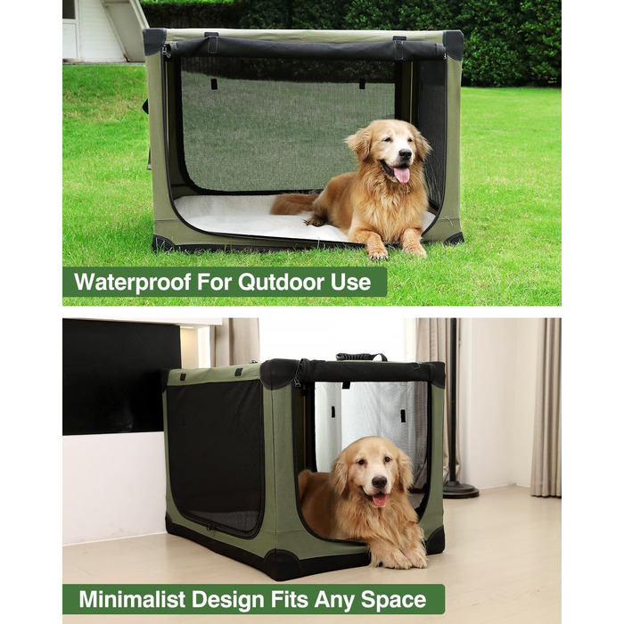 Складана переносна собача будка для середніх та великих собак, 106.7 см, з 4 дверцятами, зелена, з сумкою для зберігання (106*78*78 см)