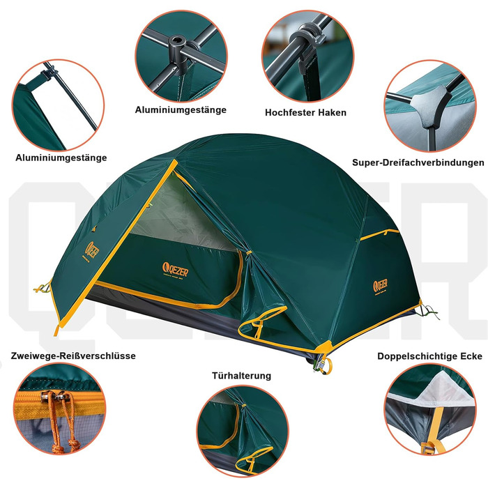 Намет кемпінговий купольний 1-2 місця Campingzelt водонепроникний, вітростійкий, для походу, кемпінгу, активного відпочинку (зелений)