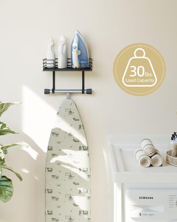 Настінна підставка для прасувальної дошки THYGIFTREE, сіра, з полицею для зберігання