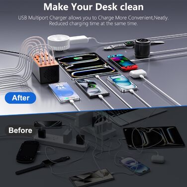 USB зарядний пристрій на 20 портів: Інтелектуальна станція для зарядки iPhone, Samsung, Google та інших пристроїв. Мережевий адаптер USB-хаб для десктопу