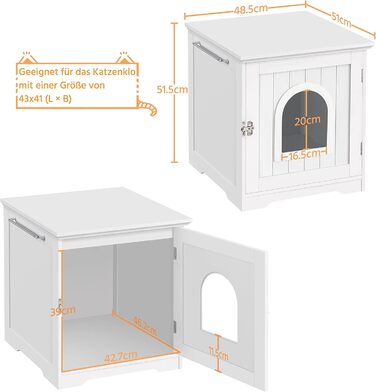 Yaheetech Cat House Cat Cave White Enclosed Cat Toilet with Entrance & Towel Holder Cat Litter Box Cabinet for Cats Dogs Pet 48.5 x 51 x 51.5 cm, White