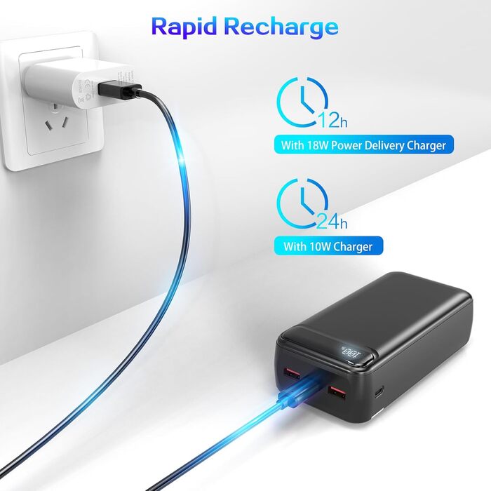 Power Bank 50000mAh з USB-C: Швидка зарядка, велика ємність, сумісний з iPhone, Samsung