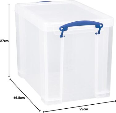 Really Useful Plastic Storage Box, lightweight, robust, stackable, 24 Liters, 290 x 465 x 270 mm, transparent