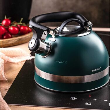 Чайник Kinghoff 1.8L з нержавіючої сталі, Induktion, з свистком, матовий зелений, KH-1855