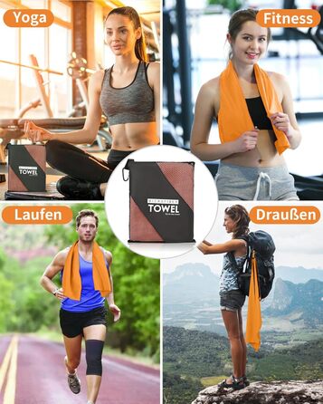 Набір з 3 рушників з мікрофібри, 180x80 см + 2 рушники 80x40 см, для фітнесу, сауни, пляжу, подорожей, темно-зелений (оранжевий)