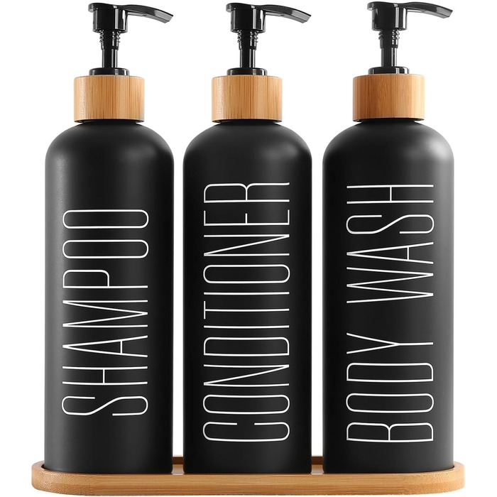 Набір з 3 чорних скляних флаконів для шампуню, гелю для душу та мила (500 мл)