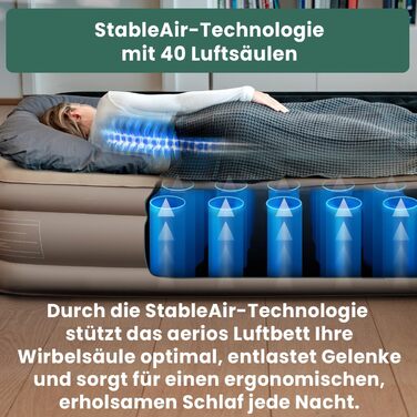 Надувне ліжко Aerios для 2 осіб з вбудованим USB-C насосом | Преміум гостьове ліжко без кабелю живлення | Надувне ліжко - виберіть розмір! Бежевий двоспальний