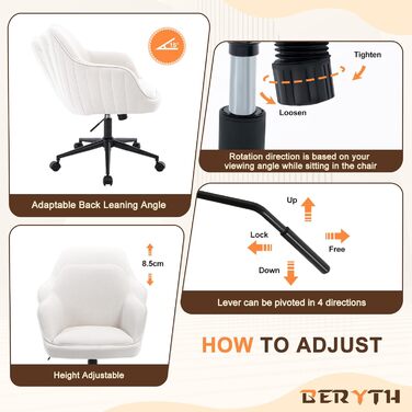 Офісний стілець для дому та офісу до 136 кг, обертовий, оксамит, з підлокітниками та колесами, ергономічний, білий