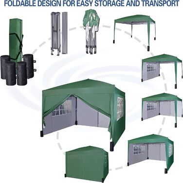 Pavilion with silver protective coating, waterproof, 3 x 3 m, White (Green)