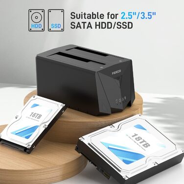 Док-станція для жорстких дисків FIDECO з USB 3.2 Gen1, 2 відсіки SATA HDD/SSD, підтримка UASP та офлайн-клонування, Type-C