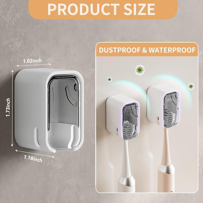 Настінний тримач для зубних щіток, для ванної кімнати, міцний самоклеючий тримач, органайзер для зубних щіток та головок, сірий, 2 шт.