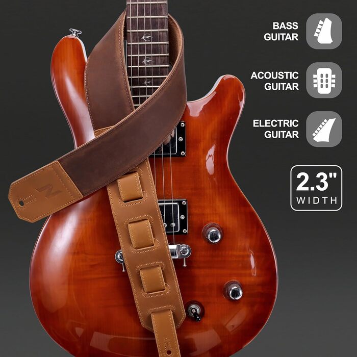 Шкіряний ремінь для гітари Nefelibata 2.3' з м'якою підкладкою (жовтий, тиснення) - для бас, електро та акустичної гітари