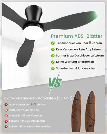 Стеляний вентилятор з підсвічуванням, тихий, 106 см. З пультом керування, 3 режими, регульоване LED-освітлення, 6 швидкостей для спальні/вітальні