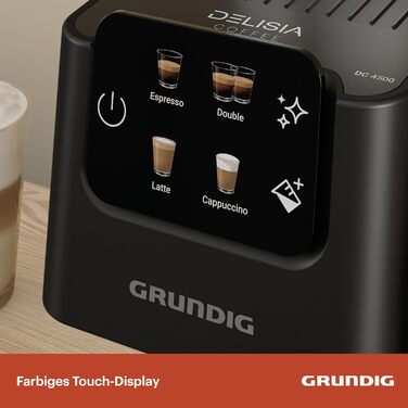 GRUNDIG KSM 5330 Espresso Machine with Integrated Milk Container, 1628 W Power, 15 bar Pump Pressure, Dual Nozzle, Color Touch Display, BrewSense, CreamyPro, Dark Inox/Black. With Milk Container
