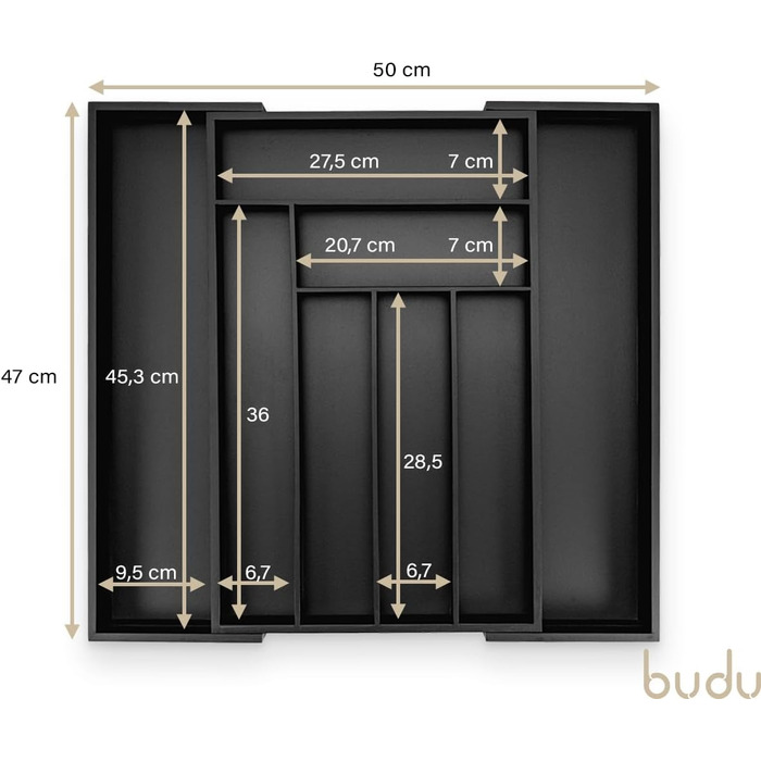 Органайзер для кухонних ящиків з бамбука, 47 см - Чорний - Система зберігання для кухні
