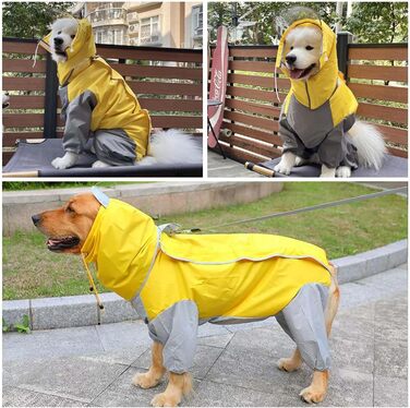 Dog Raincoat, Waterproof Dog Coat with Hood, Lightweight Rain Jacket for Dogs Suitable for Medium and Large Dogs - Perfect for the Dog Park and Dog Vacations - Green (Yellow-28)