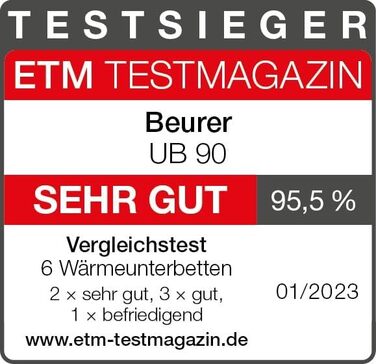 Електричне підігріваюче підстеля Beurer UB 90 Komfort з двома зонами нагріву та 9 рівнями температури, з автовимкненням та Eco-Control, 150 x 80 см, можна прати в пральній машині