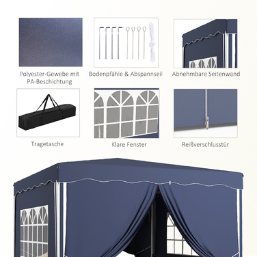 Outsunny Folding Gazebo 3 x 3 m with Side Walls & Windows, UV Protection, Garden Gazebo for Parties, incl. Carry Bag, Blue