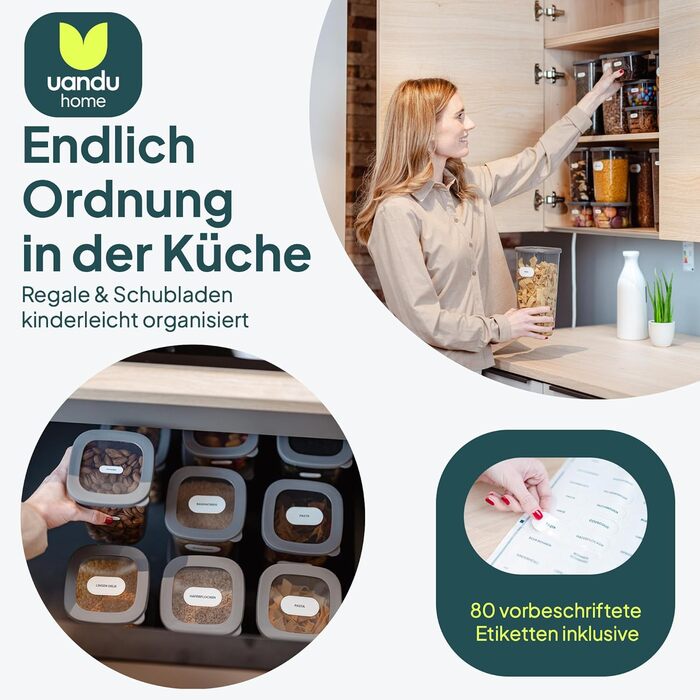 Контейнери для зберігання Uandu з кришкою, герметичні - набір 12 шт. | Організація кухні, зберігання продуктів | Без BPA | Кухонні контейнери для сухих продуктів (18 Mix-сірий)