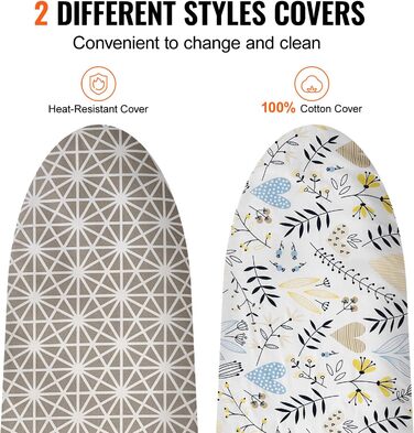 Гладильна дошка з парогенератором VEVOR, 2 шт., з підставкою для праски, розкладний стіл з 4 шарами, 1100 x 334 мм, 7 рівнів висоти (715–915 мм), вантажопідйомність 20 кг, бежевий