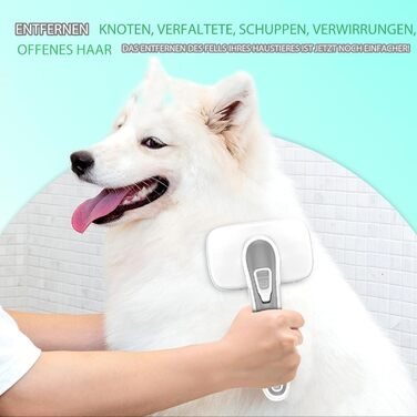 Щітка для собак та котів, самоочисна, для вичісування підшерстка та відмерлого волосся, підходить для довгошерстих та короткошерстих порід, делікатно впливає на шкіру, зменшує випадання шерсті, зелена