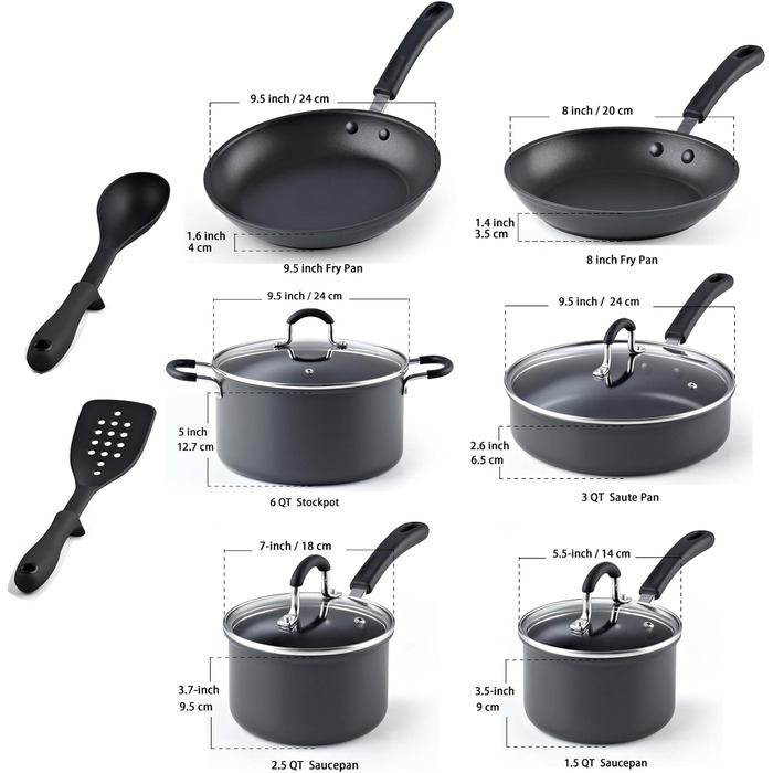 Cook N Home професійний набір посуду з анодованого алюмінію, скло, чорний, 12 предметів