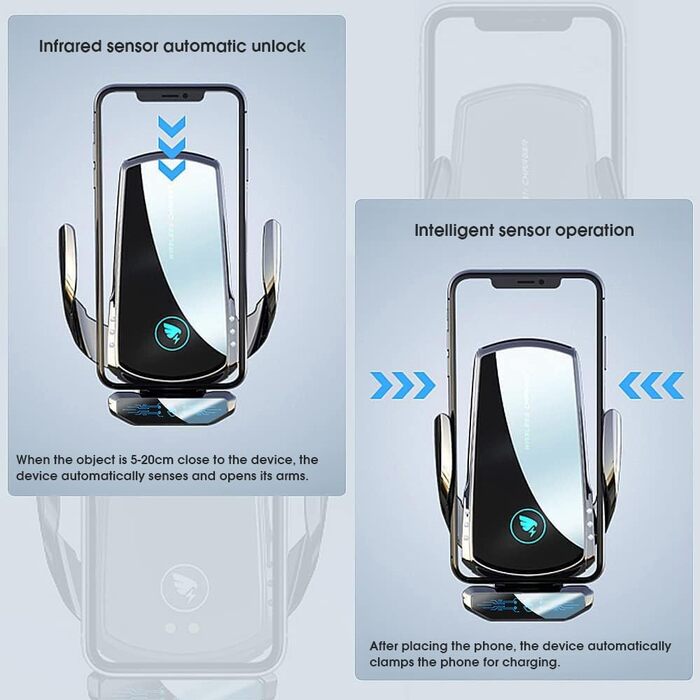 Бездротовий автомобільний зарядний пристрій AmazeFan 15W Qi, тримач для телефону, 360° обертання, сумісний з iPhone, Samsung, Huawei та іншими.