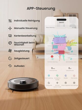 Робот-пилосос LEFANT M210PG з пультом дистанційного керування, потужність 2200Pa, для видалення шерсті тварин, з базою для зарядки, сумісний з Alexa та керуванням через додаток, час роботи 120 хвилин