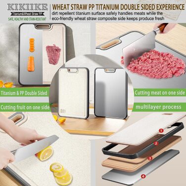 Дошка для нарізання Titan, двостороння, з чистого титану, кухонна, безпечна для продуктів харчування, з антипригарним покриттям, довговічна та легка у митті, 39 x 28 см