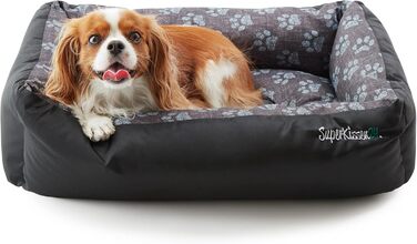 Крісло-лежанка для собак SuperKissen24: лежанка-кошик, лежанка-софа, лежанка для собак великих, середніх та маленьких порід. Лежанка для тварин, розмір L, чорно-сірий колір, з подушками з льону 95x75 см. Можна прати.