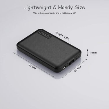 Портативний зарядний акумулятор Miady Mini Power Bank 5000mAh з USB-C, 2.4A, для iPhone, iPad, Samsung Galaxy