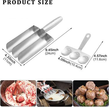 Форма для фрикадельок з нержавіючої сталі Quixotic, 3-в-1, ручна для м'яса, риби та креветок