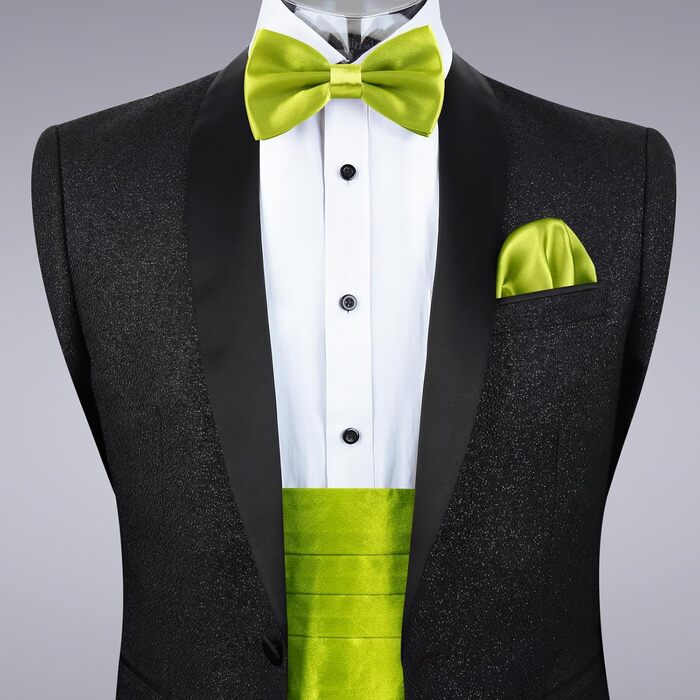 Метелик Alizeal чоловічий однотонний, з підтяжками та нагрудною хустинкою, подарунковий набір (132 - жовто-зелений)