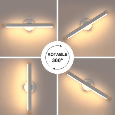 LED дзеркальна лампа Riserva 12W для ванної кімнати, поворотна 300°, 38 см, 3000K, чорний колір