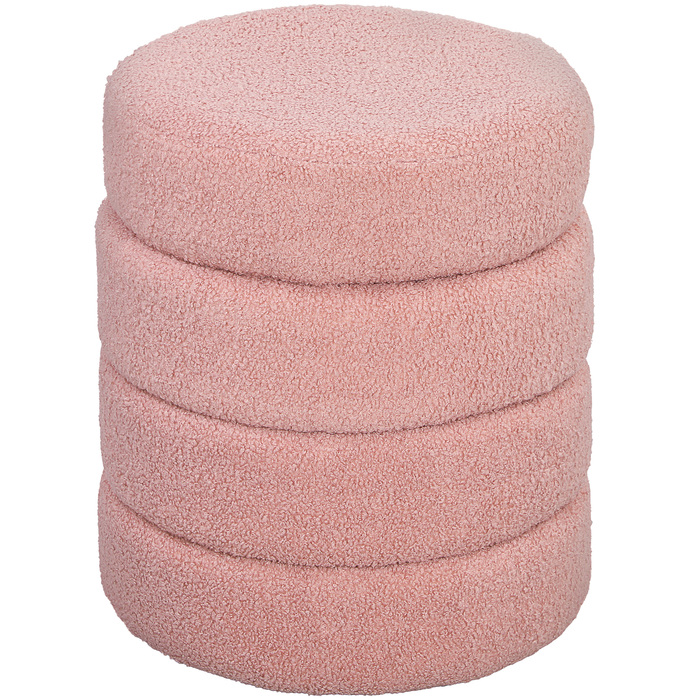 Пуф HOMCOM, круглий, з м'якою оббивкою Teddy Fleece, металевий каркас, витримує до 120 кг, діаметр 40x45 см, рожевий