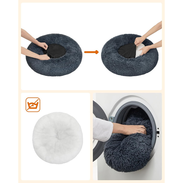 Кругле ліжко для собак та котів Feandrea, м'яке, донат, 60 см, темно-сірий, знімний наповнювач